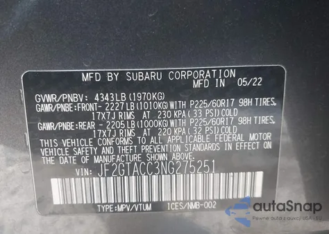 2022 Subaru Crosstrek Premium from USA, damaged, VIN JF2GTACC3NG275251
